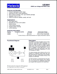 US3881L datasheet: CMOS low voltage hall effect latch US3881L