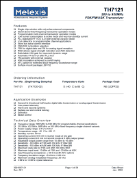 TH7121NE datasheet: 300 to 930MHz FSK/FM/ASK transceiver TH7121NE