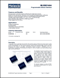 MLX90314AAL datasheet: Programmable sensor interface MLX90314AAL