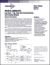 MX201AC datasheet: Low cost, 1.0g, dual axis accelerometer with analog outputs. MX201AC