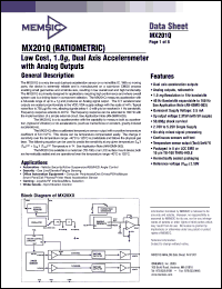 MX201QC datasheet: Low cost, 1.0g, dual axis accelerometer with analog outputs. MX201QC