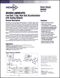 MX202AC datasheet: Low cost, 2.0g, dual axis accelerometer with analog outputs. MX202AC