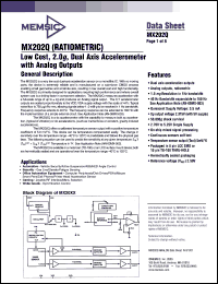 MX202QL datasheet: Low cost, 2.0g, dual axis accelerometer with analog outputs. MX202QL