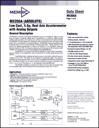 MX205AC datasheet: Low cost, 5.0g, dual axis accelerometer with analog outputs. MX205AC