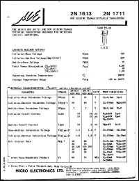 2N1711 datasheet: NPN silicon planar epitaxial transistor 2N1711