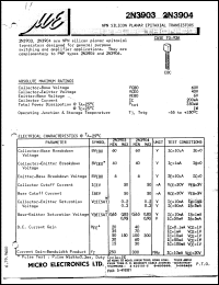 2N3903 datasheet: 350mW NPN silicon planar epitaxial transistor 2N3903