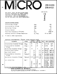 2N4401 datasheet: 500mW NPN silicon planar epitaxial transistor 2N4401