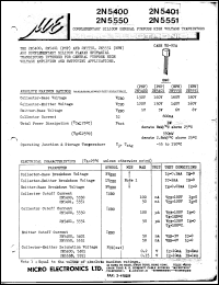 2N5400 datasheet: 1W PNP complementary silicon general purpose high voltage transistor 2N5400