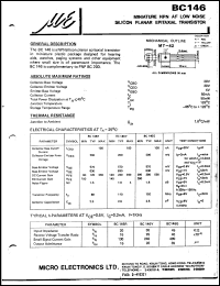 BC146 datasheet: Miniature NPN AF low noise silicon planar epitaxial transistor BC146