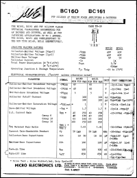 BC161 datasheet: PNP silicon silicon planar epitaxial transistor BC161