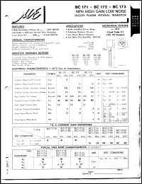 BC173 datasheet: 5V NPN high gain loe noise silicon planar epitaxial transistor BC173