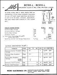 BC183 datasheet: 300mW PNP silicon planar epitaxial transistor BC183