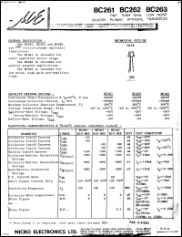 BC262 datasheet: 360mW PNP high gain low noise silicon planar epitaxial transistor BC262