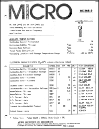 BC369 datasheet: 0.8W PNP silicon complementary epitaxial transistor BC369