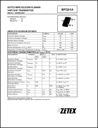 BFQ31A datasheet: NPN silicon  planar VHF/UHF transistor BFQ31A