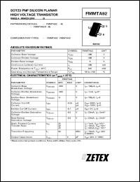 FMMTA92 datasheet: PNP silicon planar high voltage transistor FMMTA92