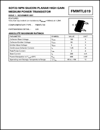 FMMTL619 datasheet: NPN silicon planar high gain medium power transistor FMMTL619