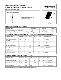 FMMV109 datasheet: Silicon planar variable capacitance diode FMMV109