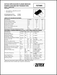 FZT605 datasheet: NPN silicon planar medium power darlington transistor FZT605