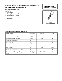 ZTX1151A datasheet: PNP silicon planar medium power high gain transistor ZTX1151A