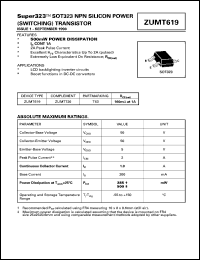 ZUMT619 datasheet: NPN silicon planar power switching transistor ZUMT619