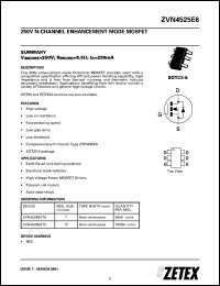 ZVN4525E6TA datasheet: 250 V, N-channel enhancement mode MOSFET ZVN4525E6TA