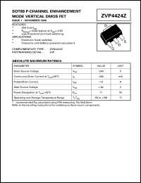 ZVP4424Z datasheet: P-channel enhancement mode vertical DMOS FET ZVP4424Z