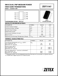 ZDT1147 datasheet: Dual PNP medium power high gain transistor ZDT1147