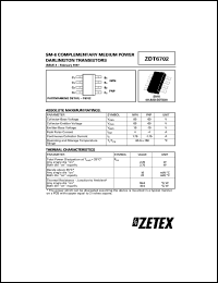 ZDT6702 datasheet: Complementary medium power darlington transistor ZDT6702