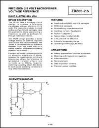 ZR285R02 datasheet: Precision 2.5 V micropower voltage reference ZR285R02