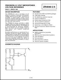 ZR404005F25 datasheet: Precision 2.5 V micropower voltage reference ZR404005F25