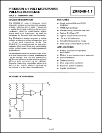 ZR40401R41 datasheet: Precision 4.1 V micropower voltage reference ZR40401R41