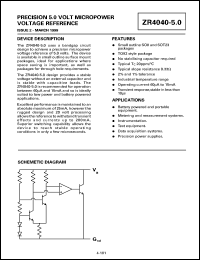 ZR40401N850 datasheet: Precision 5 V micropower voltage reference ZR40401N850