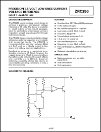 ZRC250N803 datasheet: Precision 2.5 V low knee current voltage reference ZRC250N803