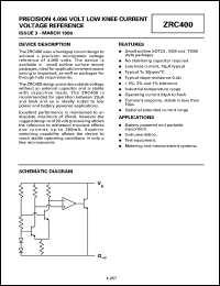 ZRC400N801 datasheet: Precision 4.096 V low knee current voltage reference ZRC400N801