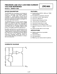 ZRC400F02 datasheet: Precision 4.096 V low knee current voltage reference ZRC400F02