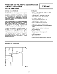 ZRC500N803 datasheet: Precision 5 V low knee current voltage reference ZRC500N803