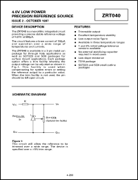 ZRT040A1 datasheet: 4 V low power precision reference sourse ZRT040A1