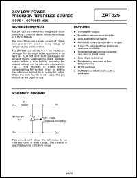 ZRT025N8A1 datasheet: 2.5 V low power precision reference sourse ZRT025N8A1