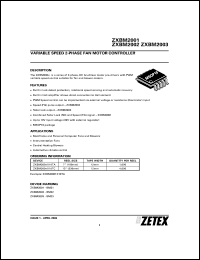 ZXBM2001TA datasheet: Variable speed 2-phase fan motor controller ZXBM2001TA