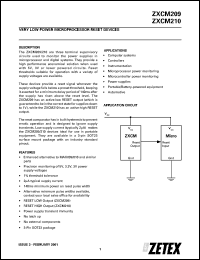 ZXCM210LF datasheet: 4.63 V, Very low power microprocessor reset device ZXCM210LF