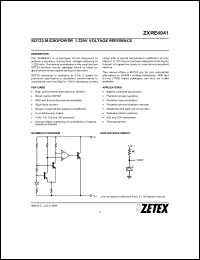 ZXRE4041DN8 datasheet: Micropower 1.225 V voltage reference ZXRE4041DN8