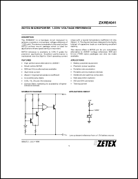 ZXRE4041ER datasheet: Micropower 1.225 V voltage reference ZXRE4041ER