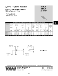 Z50UF datasheet: 5000 V rectifier 0.4-1.0 A forward current, 100 ns recovery time Z50UF