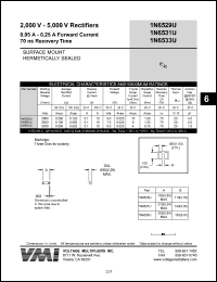 1N6529U datasheet: 2000 V rectifier 0.05-0.25 A forward current, 70 ns recovery time 1N6529U