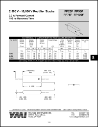 FP25F datasheet: 2500 V rectifier stack 2.2 A forward current, 150 ns recovery time FP25F