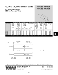 FP125S datasheet: 12500 V rectifier stack 2.2 A forward current, 3000 ns recovery time FP125S