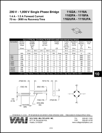1110A datasheet: 1000 V single phase bridge 1.4-1.5 A forward current, 3000 ns recovery time 1110A