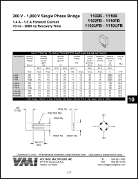 1110B datasheet: 1000 V single phase bridge 1.4-1.5 A forward current, 3000 ns recovery time 1110B