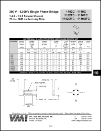 1110C datasheet: 1000 V single phase bridge 1.4-1.5 A forward current, 3000 ns recovery time 1110C
